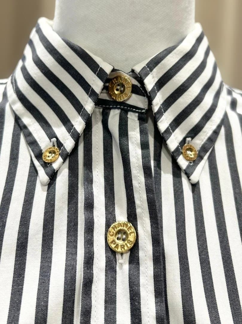 CHANEL シャネル ストライプ 長袖シャツ 38 コットン ヴィンテージ