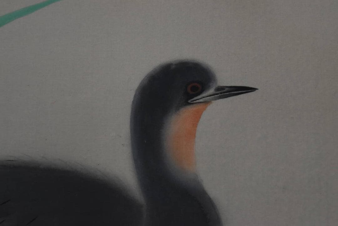 【真作】梅村素渓/池畔図/芦に水禽図/横物/水鳥図/掛軸/名家伝来/AA-270 真作】梅村素渓/池畔図/芦に水禽図/横物/水鳥図/掛軸/名家伝来/AA-270