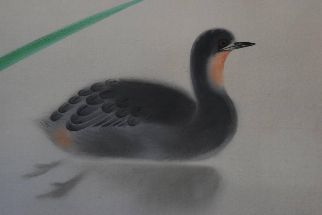 真作】梅村素渓/池畔図/芦に水禽図/横物/水鳥図/掛軸/名家伝来/AA-270