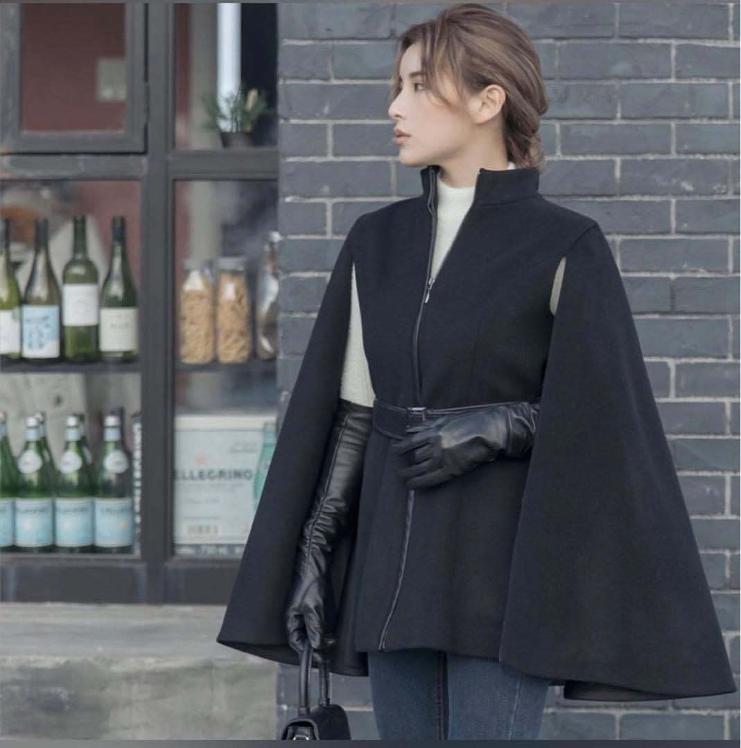 未使用AMBIENTアンビエント/クラシックウールケープコート紺【Mサイズ】