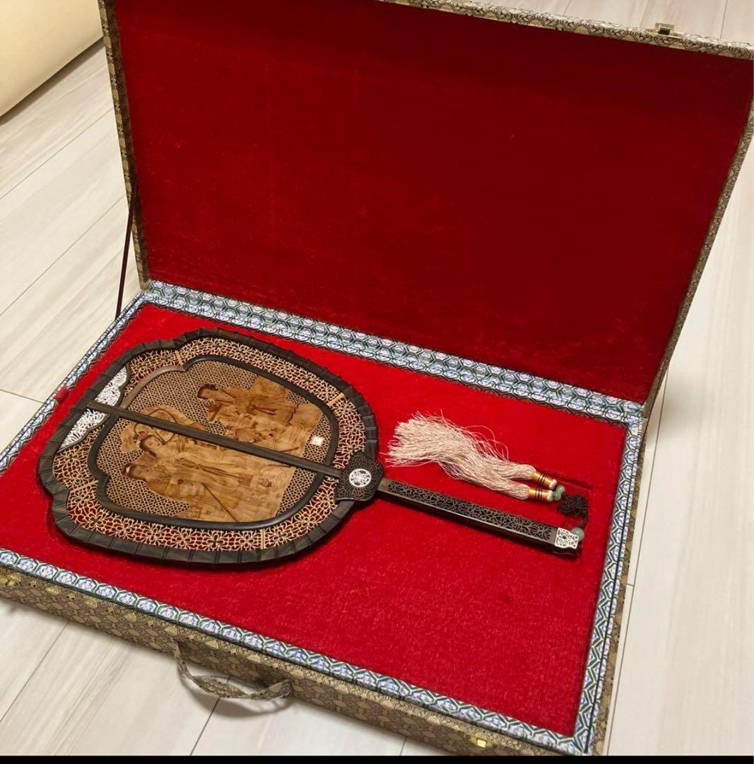 中国美術 唐木造 白檀透彫刻 翡翠 軍配型硯屏 唐団扇　唐物　伝統工芸 中国美術 唐時代 三彩武人像 高さ 92cm | 古美術ささき