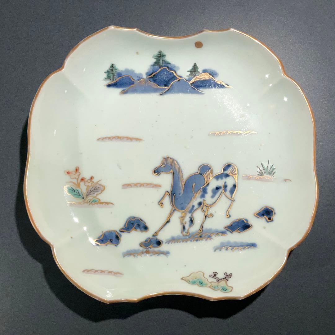伊万里金襴手馬図変形皿　江戸　古伊万里　金直し　R0917w2ダH 伊万里金襴手馬図変形皿 江戸 古伊万里 金直し R0917w2ダH - メルカリ