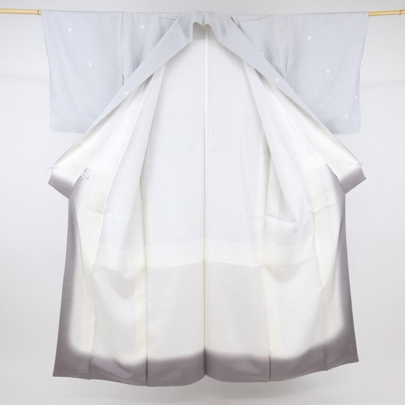 《スイ★特選◆紬■小さな花の染め模様◆グレー◆袷正絹着物◆TH12-8》