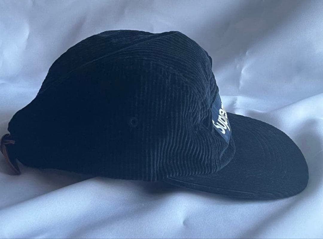 希少】Supreme コーデュロイ キャップ 革 バックベルト ネイビー