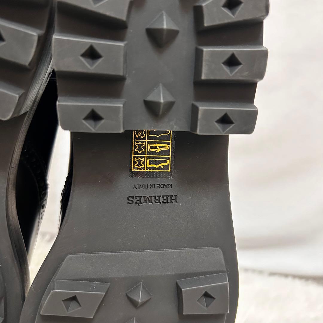 美品 HERMES サイドゴアブーツ ブラック ウィングチップ レザー 保存袋