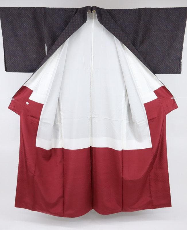 トールサイズ ワイド 総絞り＊小紋 袷着物 長尺 鹿の子絞り 紺 正絹