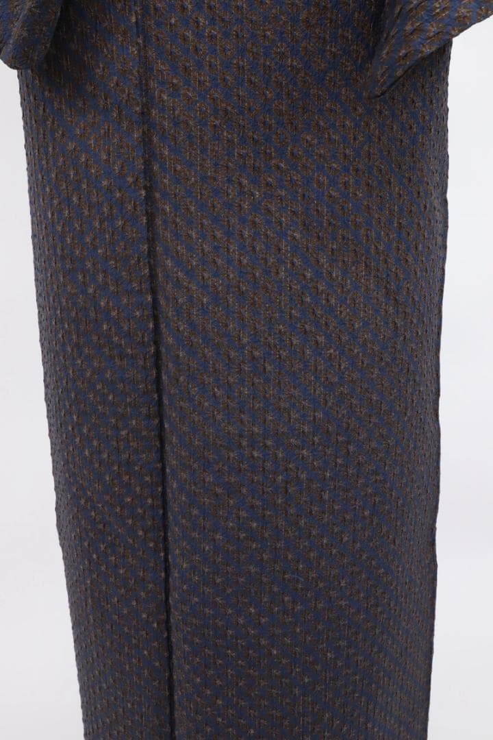 トールサイズ ワイド 総絞り＊小紋 袷着物 長尺 鹿の子絞り 紺 正絹