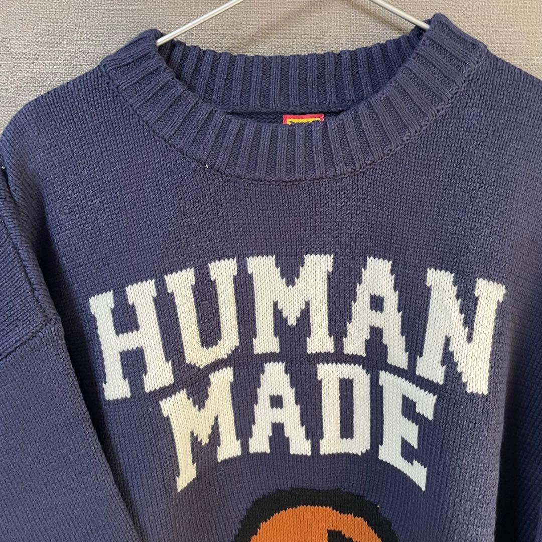 HUMAN MADE 犬刺繍 ニットセーター ネイビー ドッグ ダックスフンド