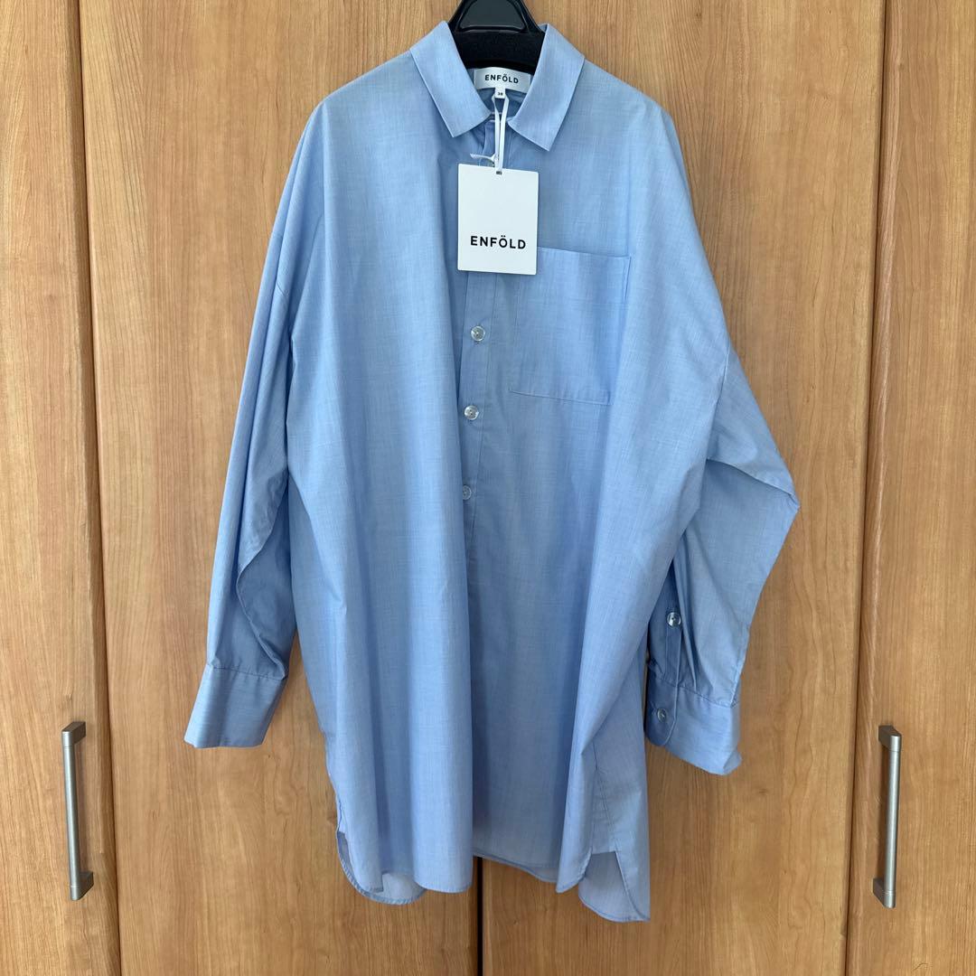 新品タグ付き ENFOLD タイプライター タックビッグシャツ ブルー