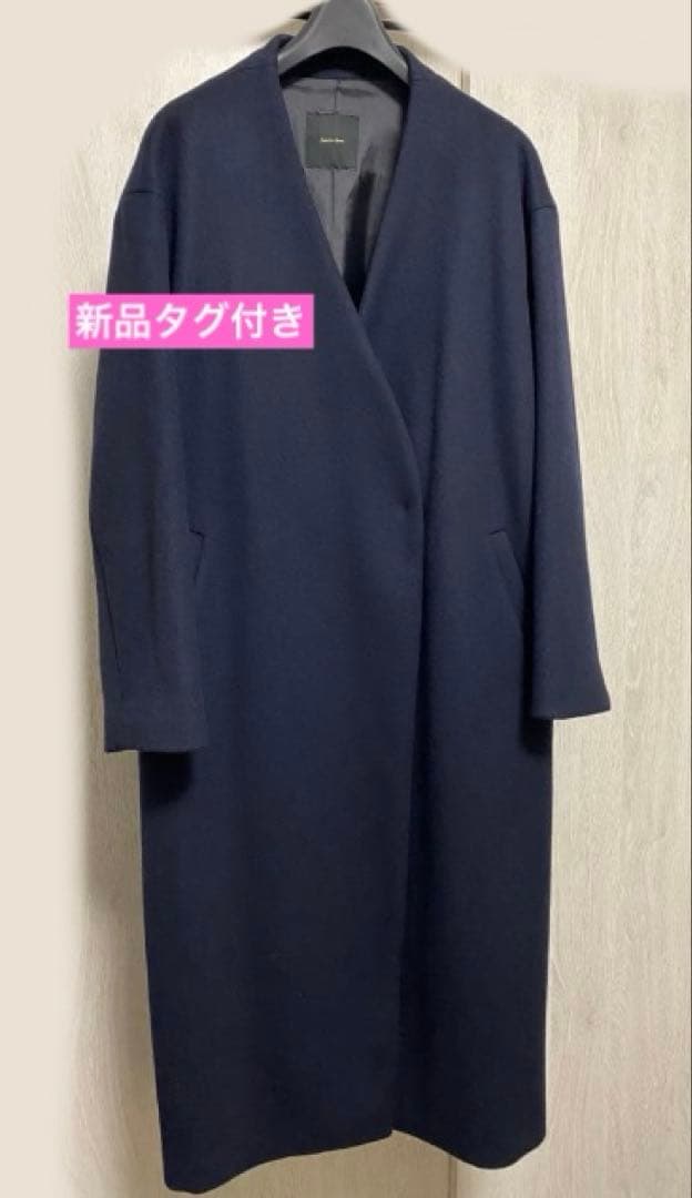 新品タグ付き　スピックアンドスパン　ハミルトンウールVカラーコート　ネイビー Spick & Span（スピックアンドスパン）の「ハミルトンウールVカラー