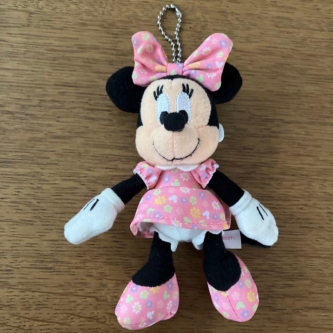 ミニー ぬいぐるみバッジ キーホルダー ディズニー 花柄 ミニーちゃん