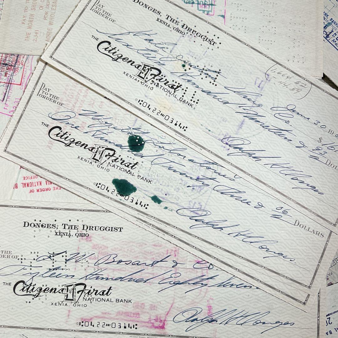 ヴィンテージ 小切手 20枚 紙モノ アメリカ ブルー 蚤の市 伝票 手書き