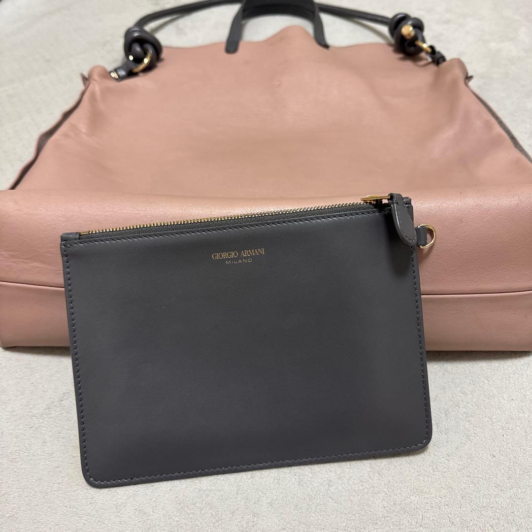 Giorgio Armani レザー トートバッグ ピンクベージュ