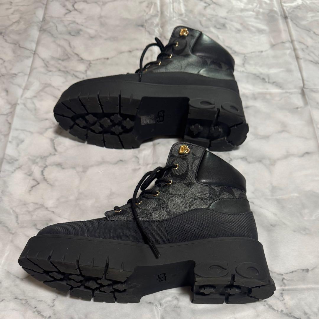 極美品☆COACH レースアップ ブーツ 23.0cm 厚底 ほぼ未使用品