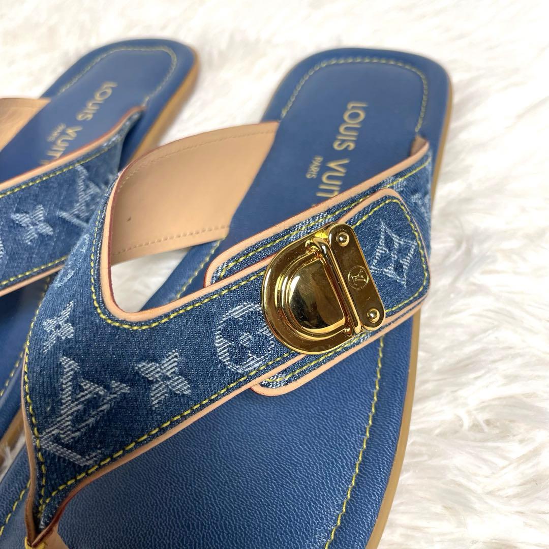 最高デザインルイヴィトンデニムブルーモノグラムサンダル-四代 徳田八