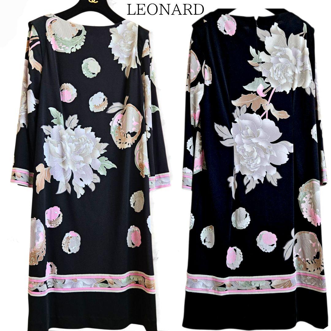 極美品◇レオナール LEONARD カンカン 花柄 ワンピース LLサイズ 近年