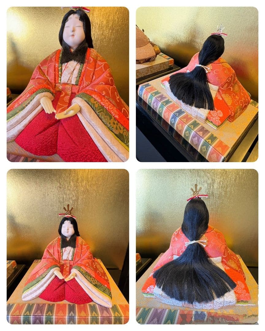 真多呂作】男雛 女雛 セット/金屏風・飾台・台座・丸貝桶