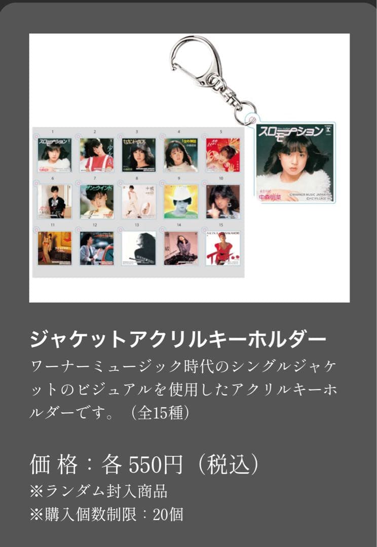 中森明菜 写真展限定 ジャケットアクリルキーホルダー 15種