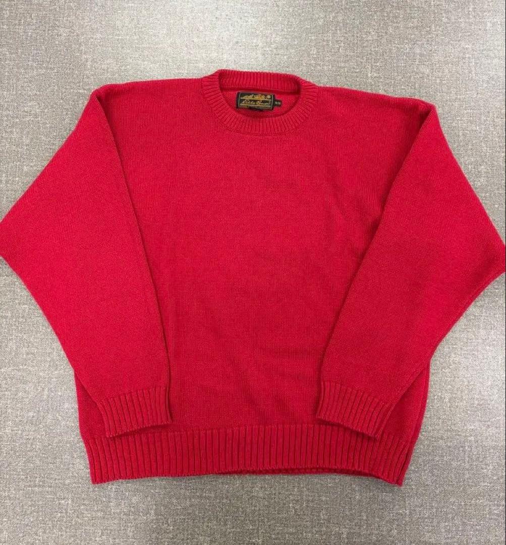 80s vintage 黒タグ Eddie Bauer コットン ニット レッド - メルカリ