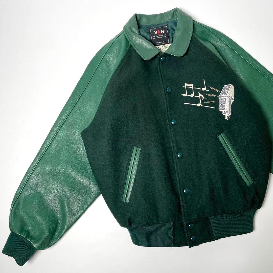 希少】VAN JAC スタジャン 袖レザー 緑 BIG ONE - メルカリ