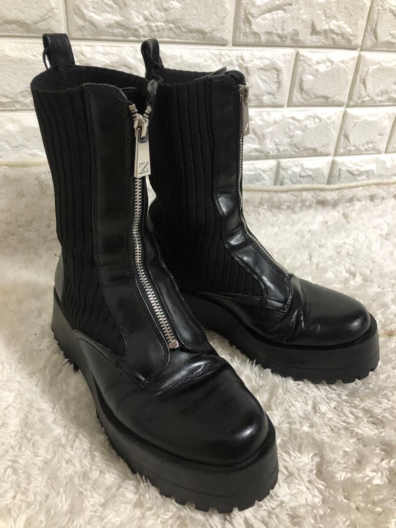 ZARA 厚底ブーツ フロントジップ|mercariメルカリ官方指定廠商|Bibian