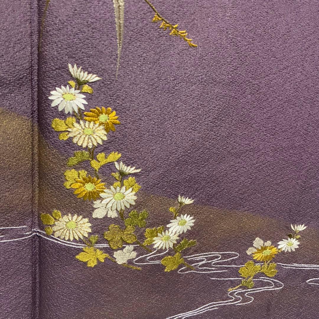D214 訪問着 刺繍 花模様 正絹 着物 袷 極美品 - メルカリ