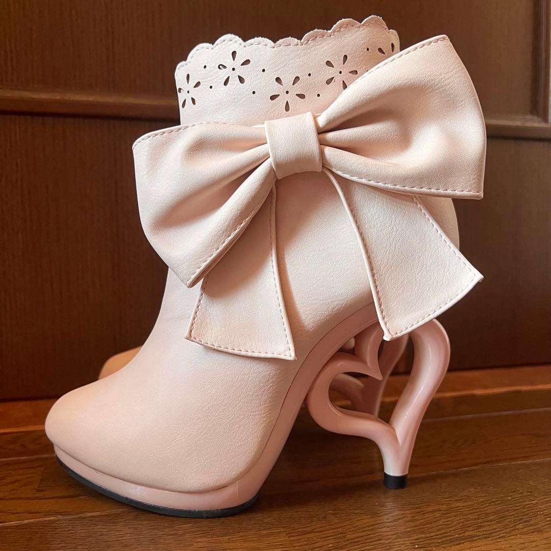 新品！リボン付き୨୧ハートヒールショートブーツ＊ピンク＊23cm
