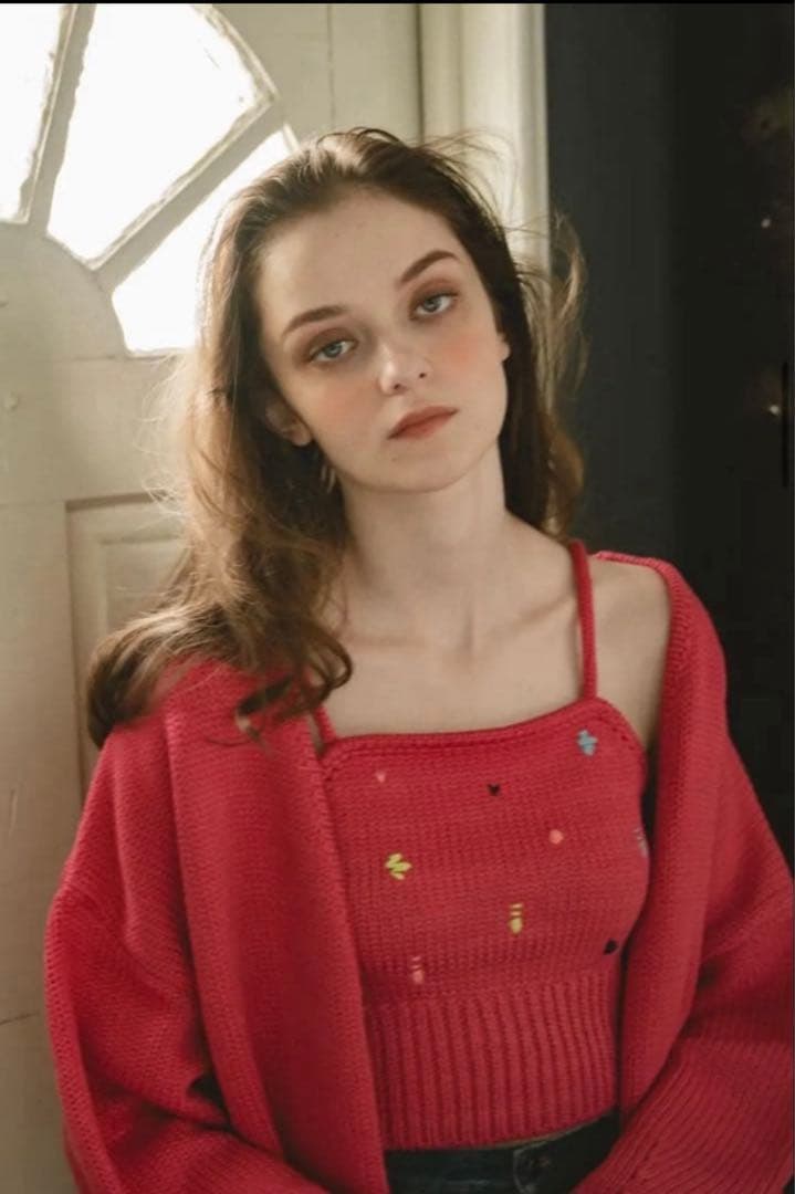 新品未使用 pinue ハンドステッチニットキャミ＆カーデセット（ピンク）