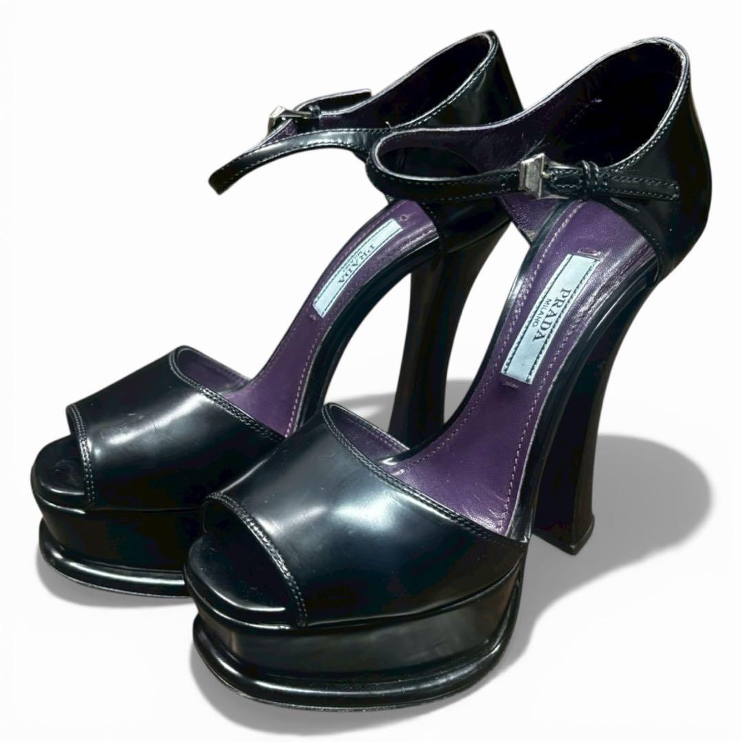 PRADA プラダ パテントレザー ヒールサンダル 黒 36 - メルカリ