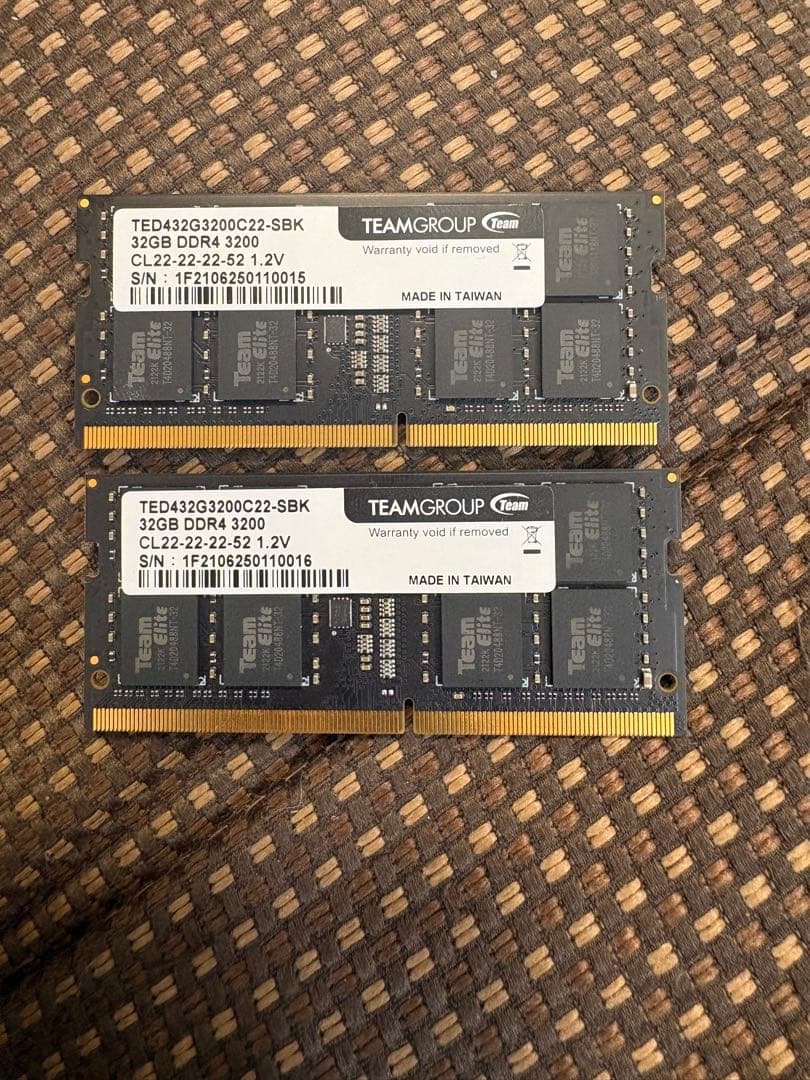 DDR4 3200 64GB（32GBx2枚） シリアル連番　ノート acer（エイサー） AcerノートPC用メモリ PC4-25600(DDR4-3200) 64GB