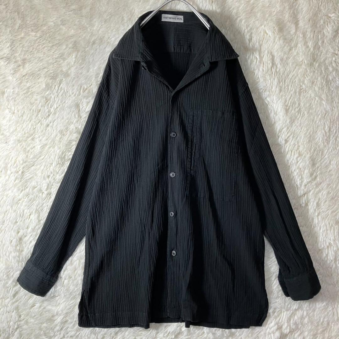 美品 90s イッセイミヤケメン 長袖シャツ プリーツ 日本製 ブラック 黒