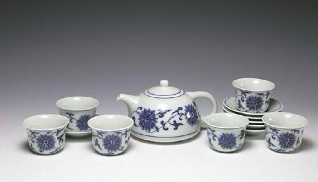 未使用】1994年銘有 陸羽茶藝 台湾茶器 青花壺組 廃盤 名品 公式