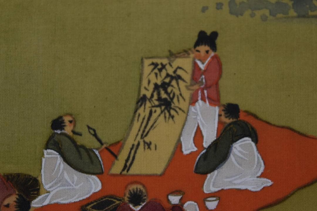 作者不詳/秋景本光城境内図/山水図/人物図/掛軸/名家伝来/AE-157