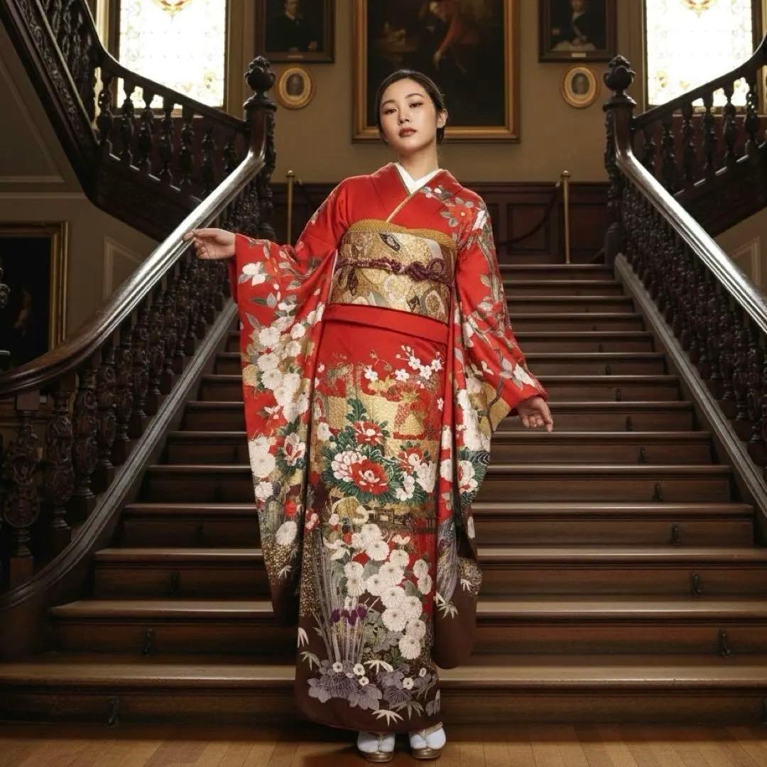 振袖フルセット 手描き友禅 金彩 成人式振袖 振袖 裄丈69 赤 - メルカリ