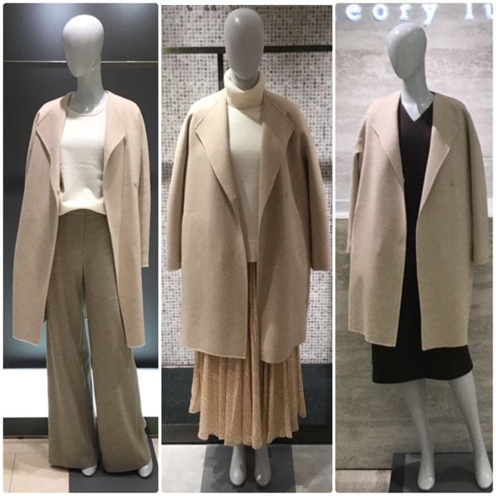 theory luxe カシミヤ混ダブルフェイス ノーカラーコート ベージュ38