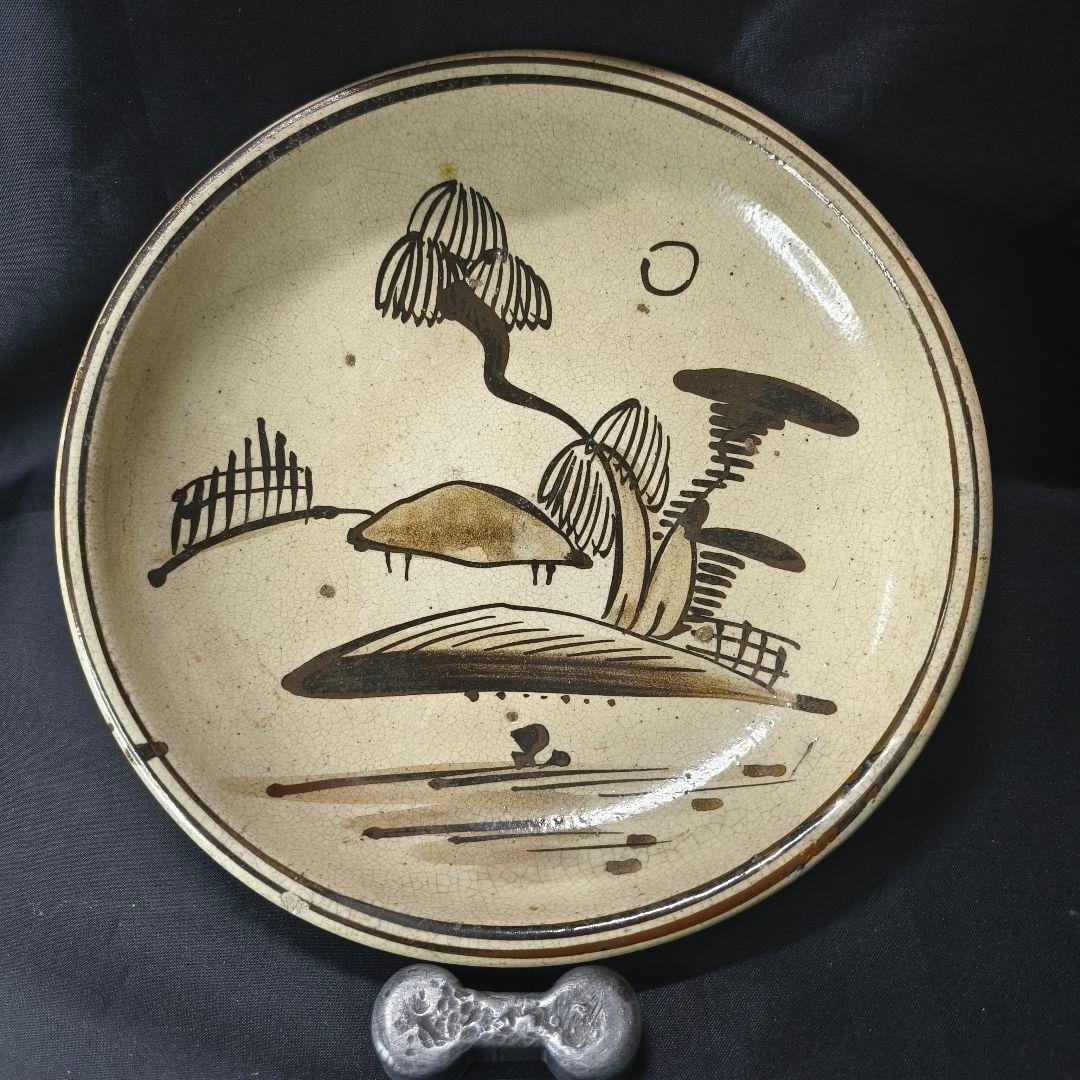 古瀬戸絵皿 行灯皿 手描き江戸骨董 古美術品 旧家蔵出し コレクター