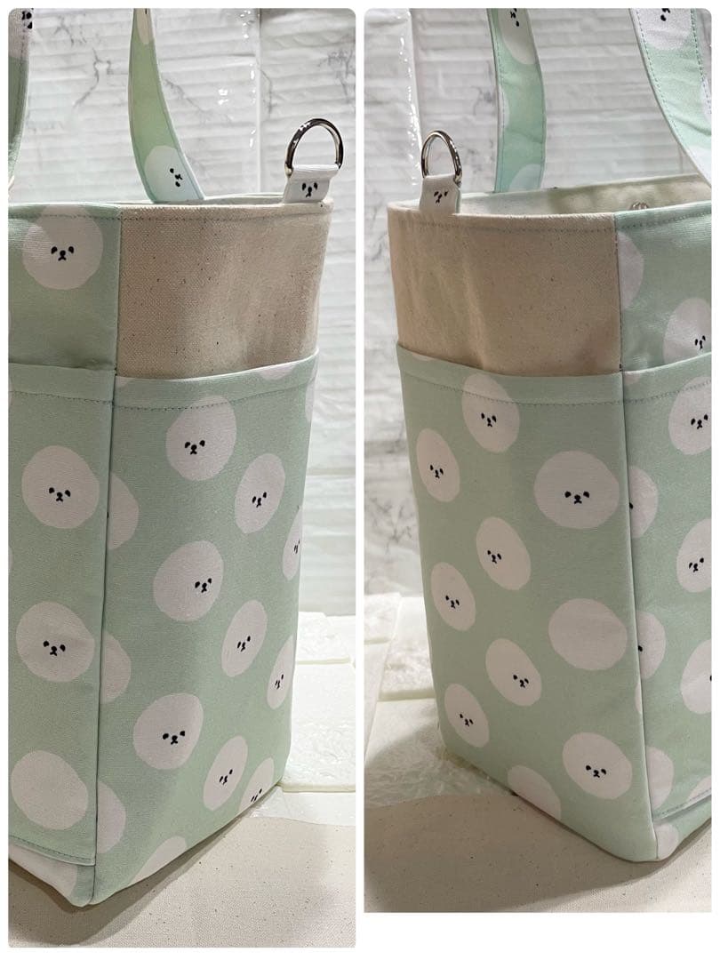 ハンドメイド サイドポケット付きトートバッグ ビションフリーゼ