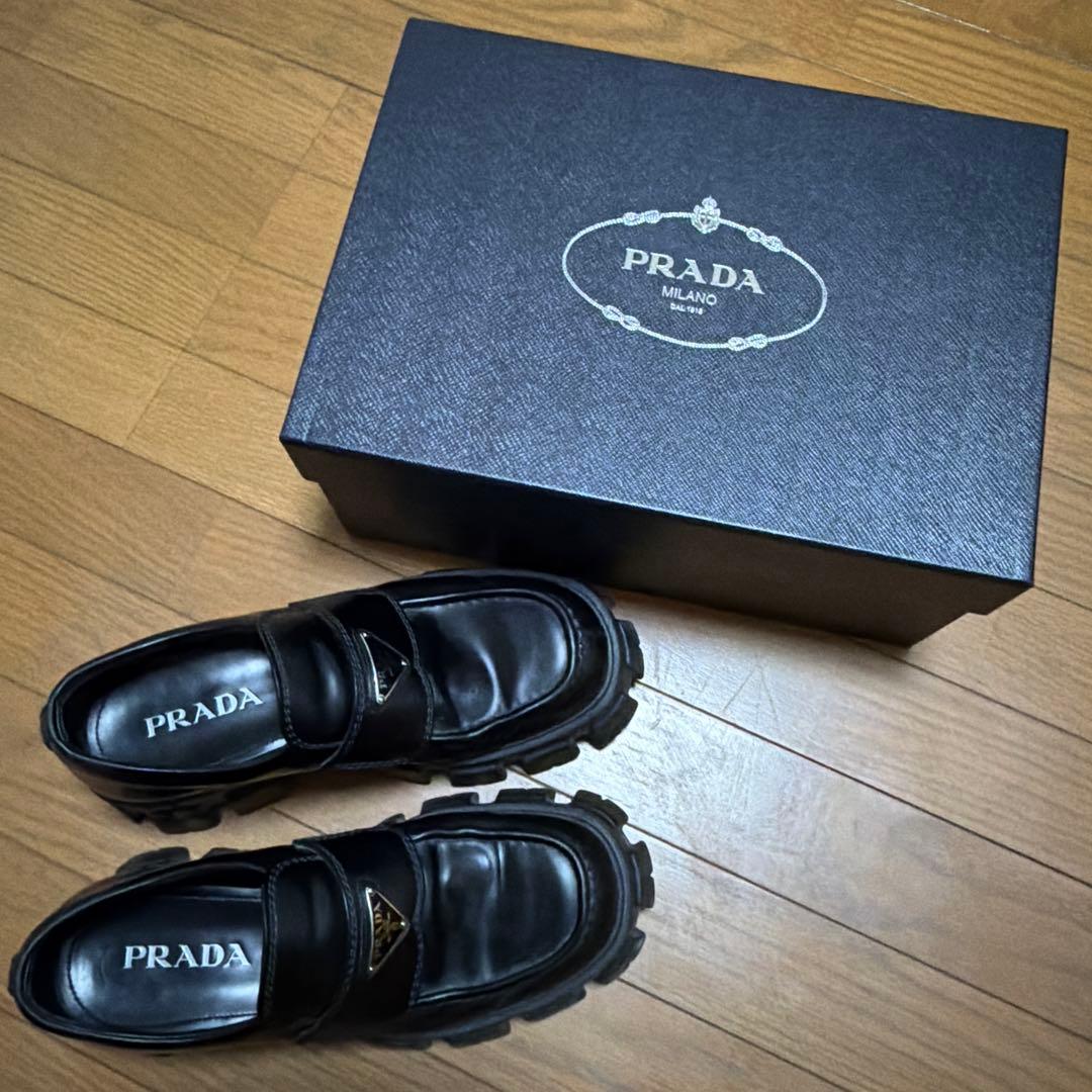 PRADA モノリス ローファー 27センチ 関税負担なし☆プラダ モノリス ブラッシュドレザー ローファー (PRADA