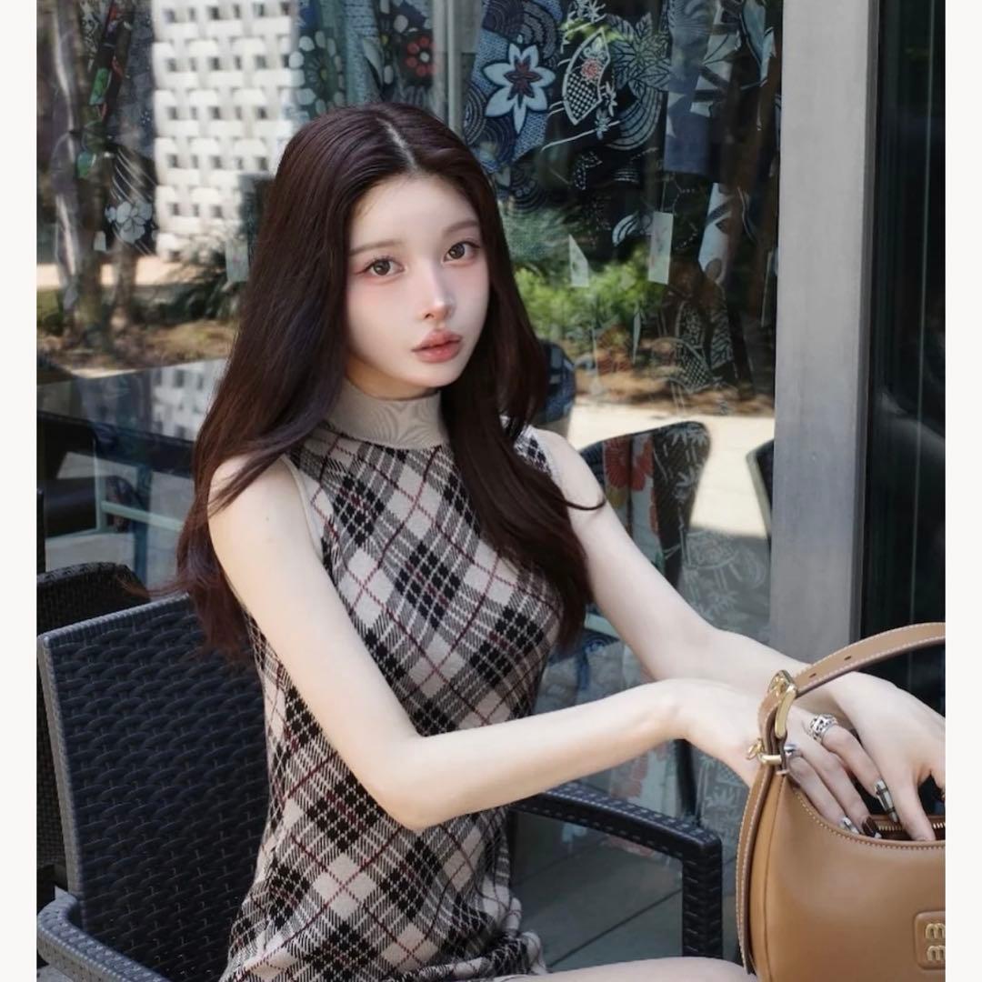 ダーリッチ チェックジャガードノースリニットミニワンピース - メルカリ