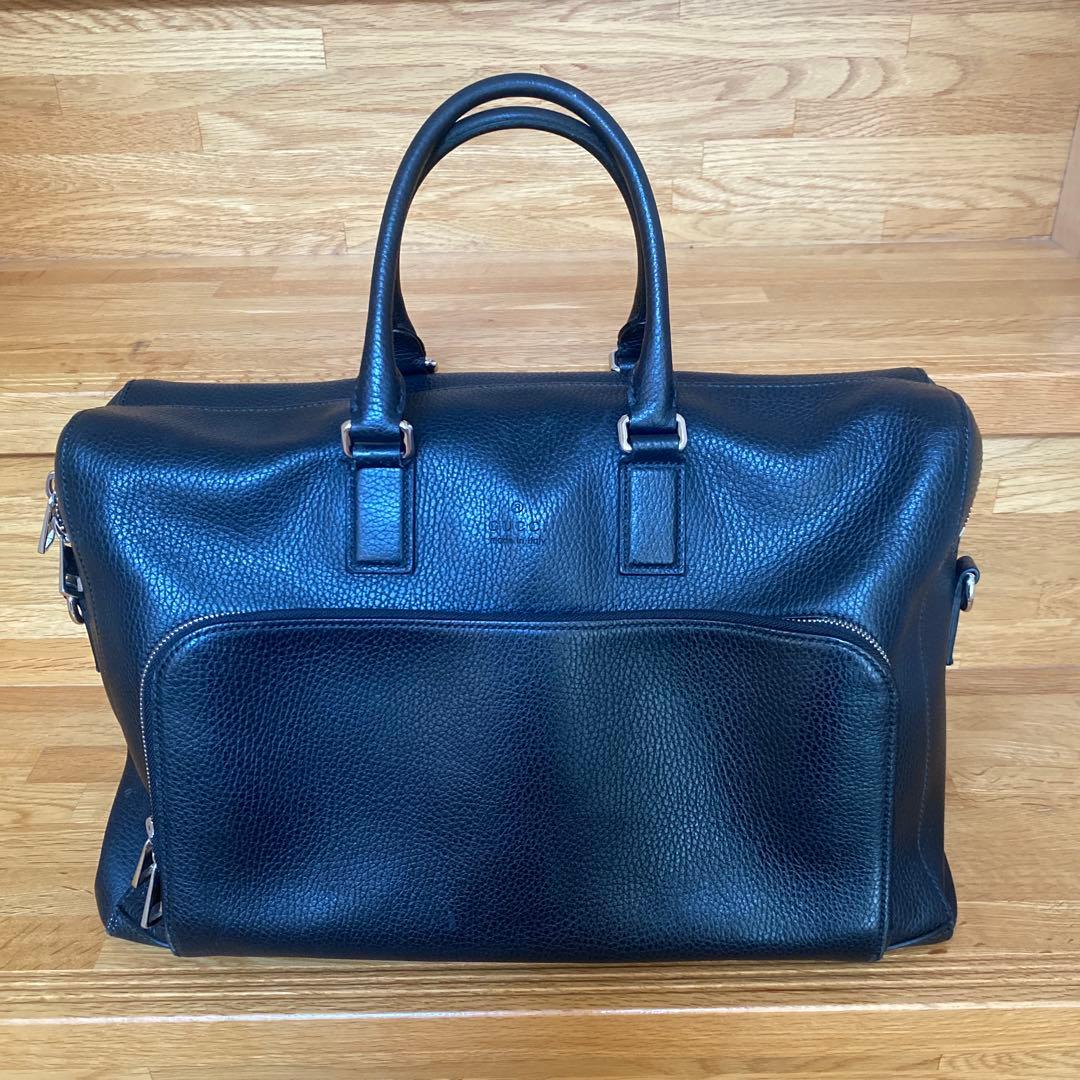GUCCI グッチ ブラックレザー ビジネスバッグ ボストンバッグ 極美品】GUCCI グッチ ボストンバッグ ビジネスバッグ トラベルバッグ