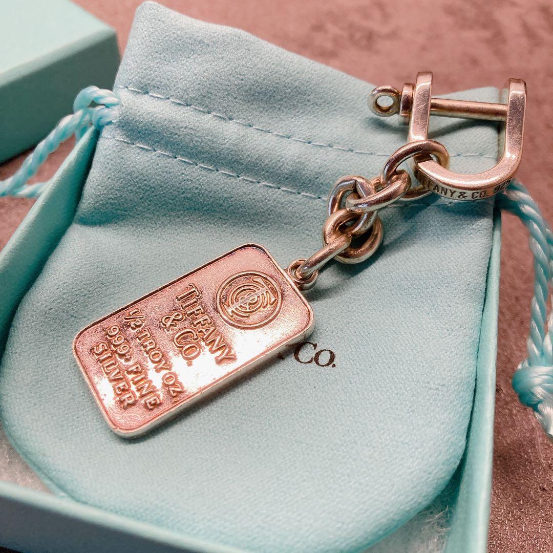 純銀　Tiffany & Co. 925スターリングシルバーキーホルダー TIFFANY&Co.（ティファニー） キーリング スクエアチャーム シルバー