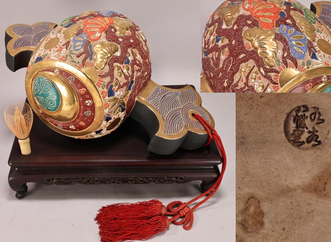 BK200　九谷焼　八幡窯　松鶴乃図　御小槌　金運　財運　開運　商売繁盛　置物 BK200 九谷焼 八幡窯 松鶴乃図 御小槌 金運 財運 開運 商売繁盛