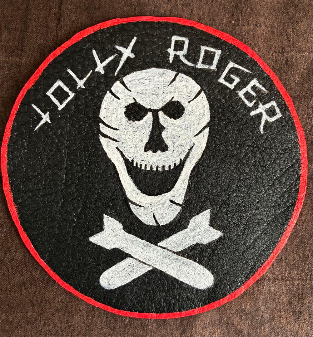 レザー製スコードロンパッチJOLLY ROGERS ハンドペイント牛革ワッペン