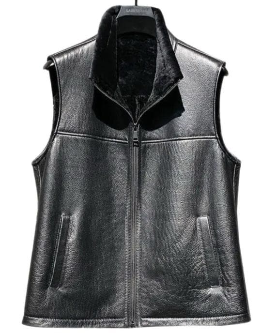 新品限定/メンズ用● 極上ラムファーのダブルフェイス裏地 ベスト黒 毛皮ファー カルガンラム 毛皮ベスト メンズ ブラック フリーサイズ AF14BK