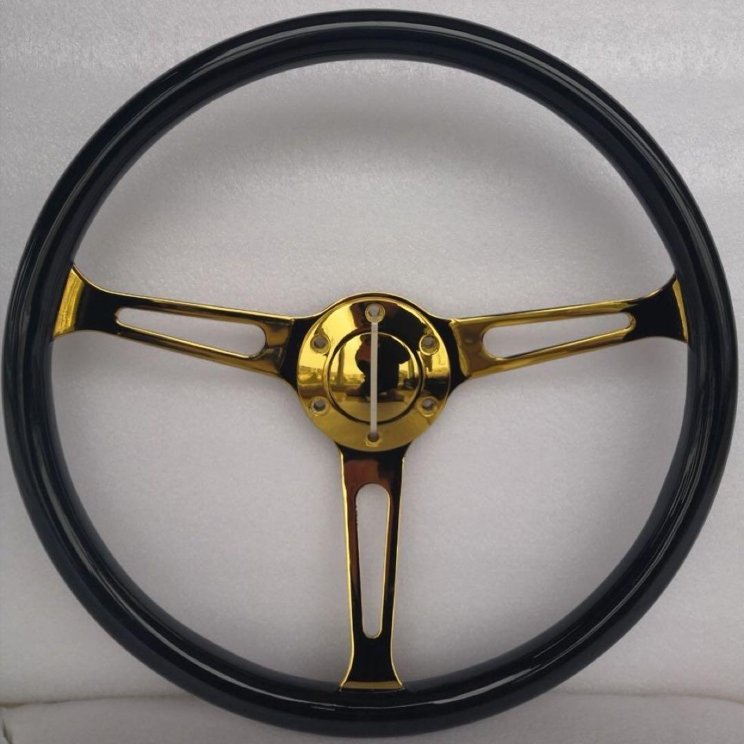 ソリッドウッドレトロビートルステアリングホイール15インチ黒金3本スポークス ソリッドウッドレトロビートルステアリングホイール15インチ黒金3本