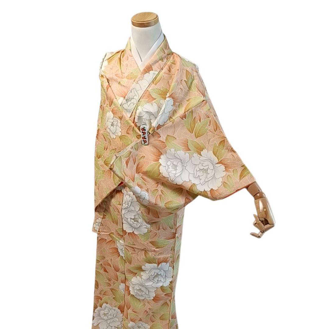 K136 袷 お召し物 着物 小紋 化繊 洗える 花 オレンジ 黄 - メルカリ
