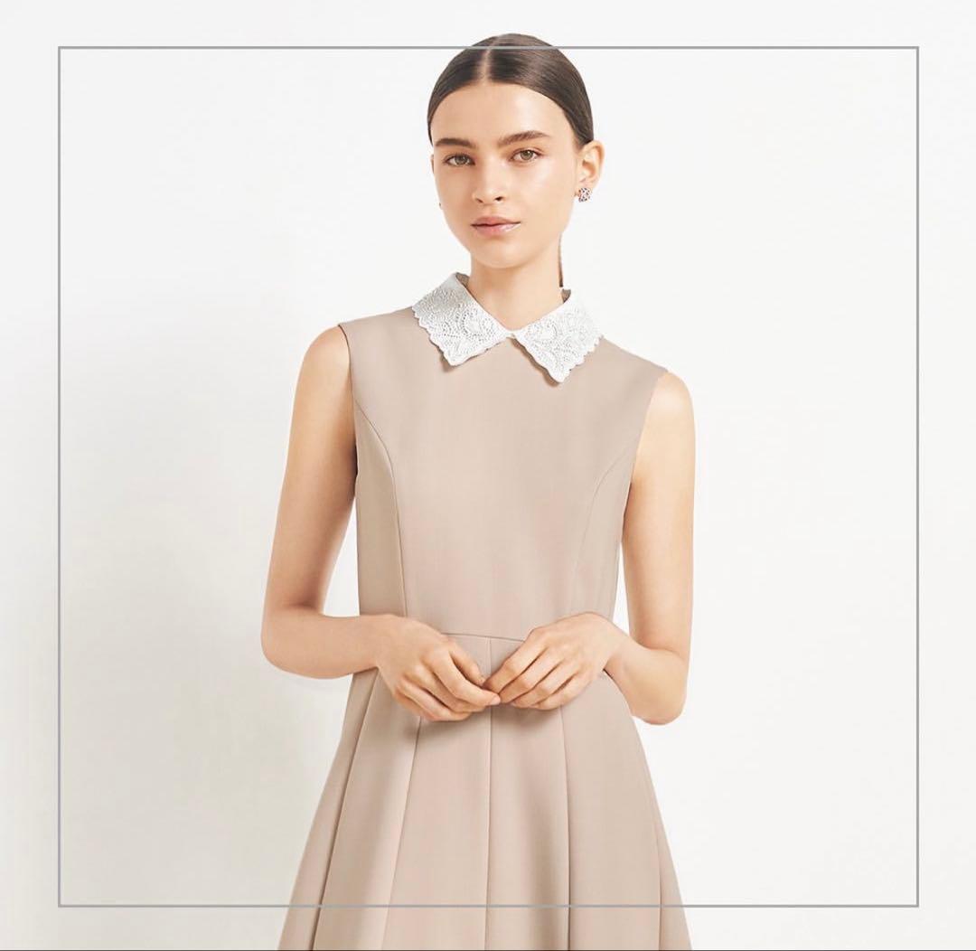 FOXEY ベージュ ノースリーブワンピース レース襟付き - メルカリ