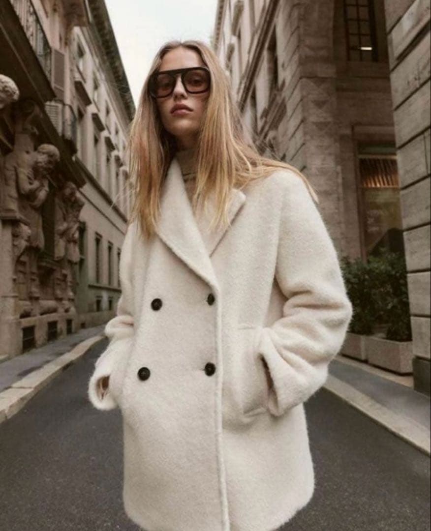 zara ブークレダブルブレストミディ丈コート - メルカリ