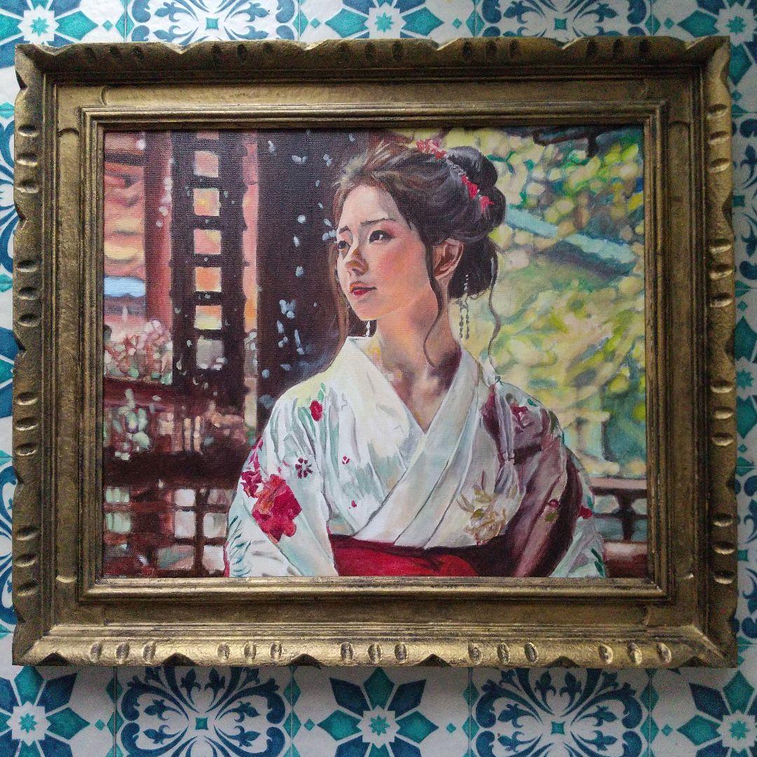 女性の肖像 油彩画 着物 8号 F8 油絵 人物画#2 - メルカリ
