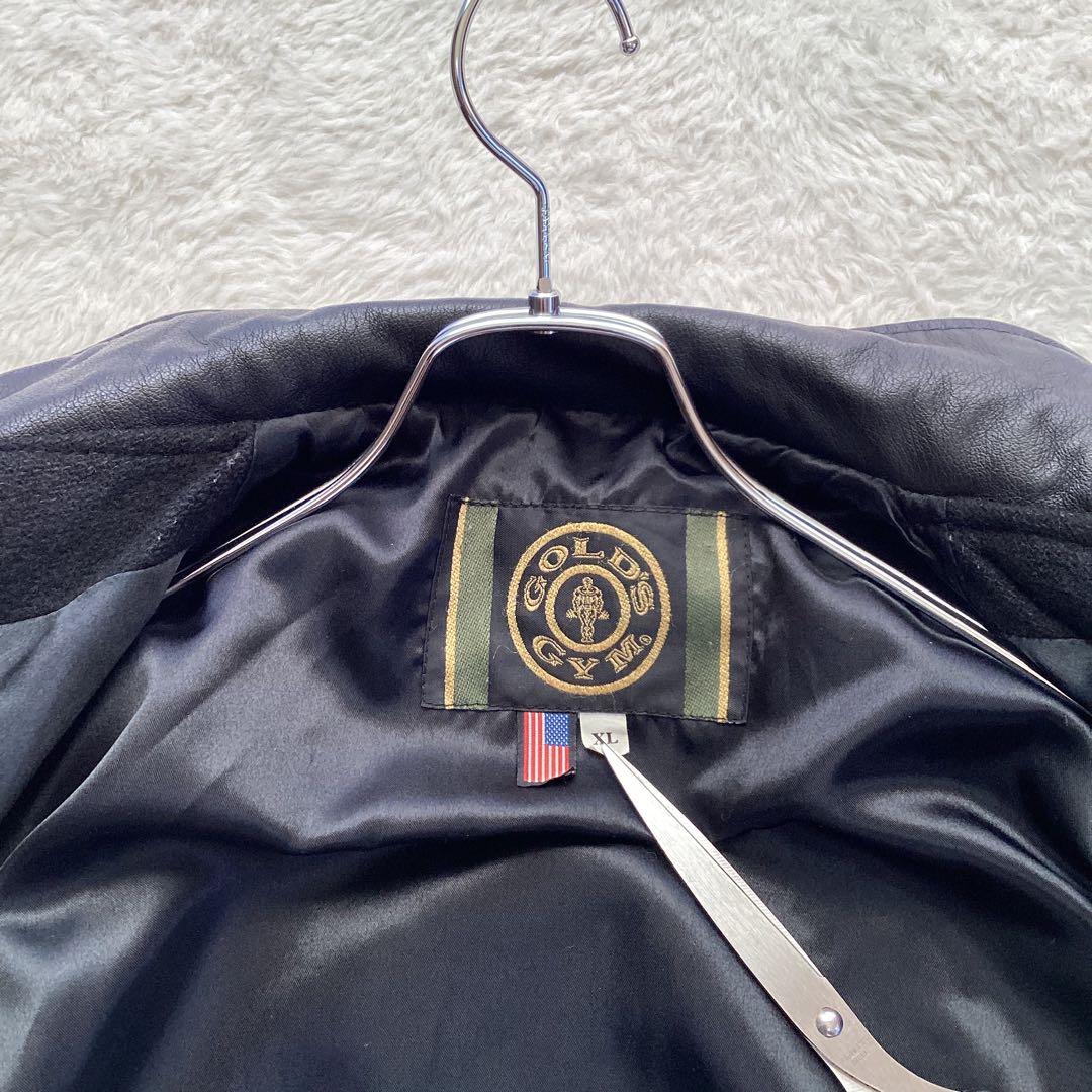 希少】ゴールドジム スタジャン レザー切り替え USA製 XL 黒
